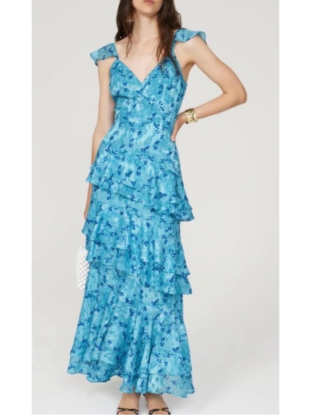 Hutch Blue Floral Miah Ruffle Tiered Maxi Gown | Size 4
